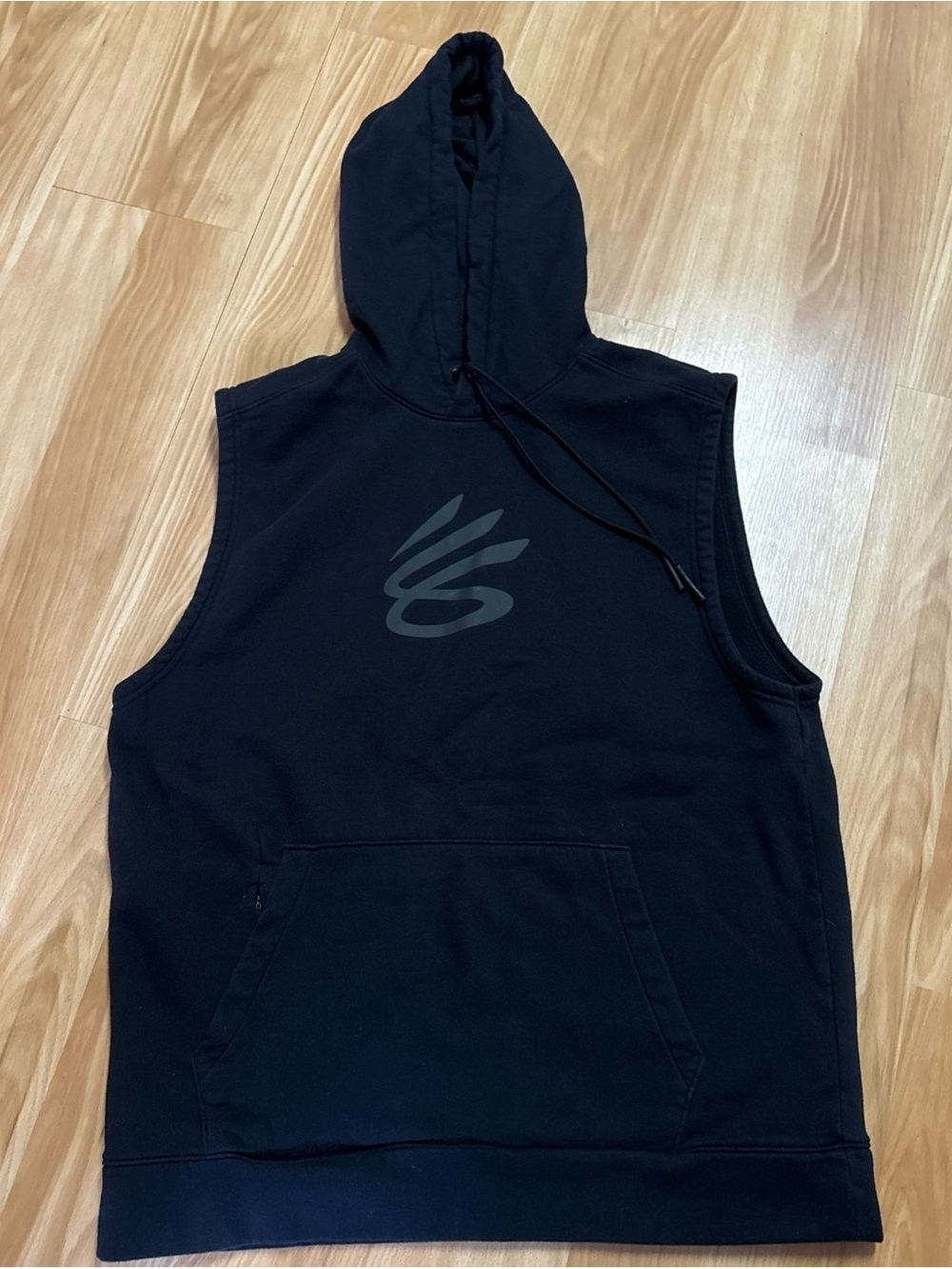 Under Armour Curry Hoodie Mens Size L Black Sleeveless Fleece Zip Pockets Logo